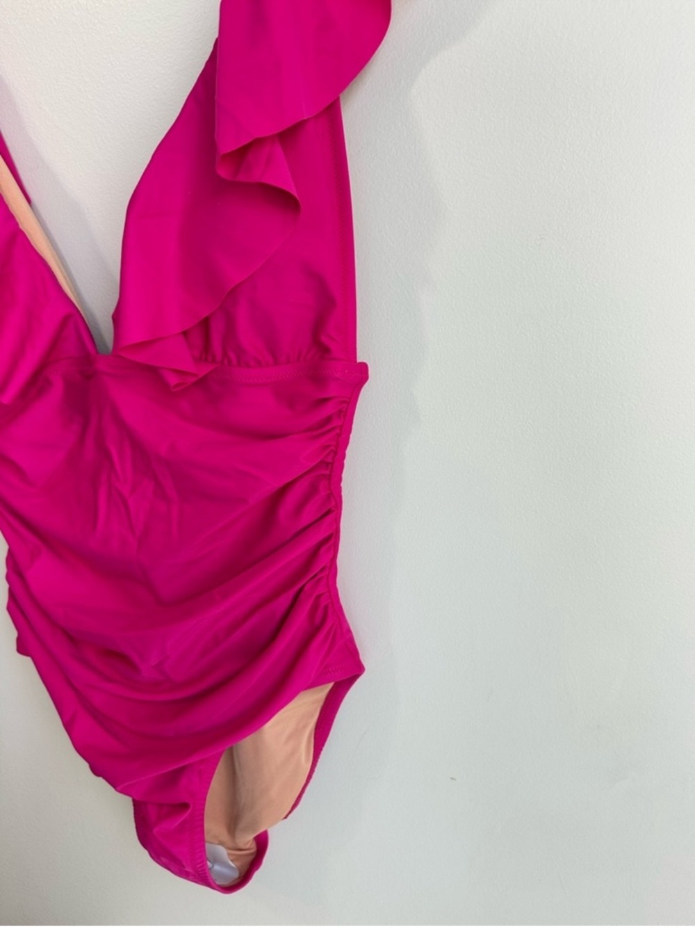 NWT J. Crew V-Neck Ruffle Front One Piece Swimsuit Radiant Fuchsia Size 12 - Picture 4 of 16